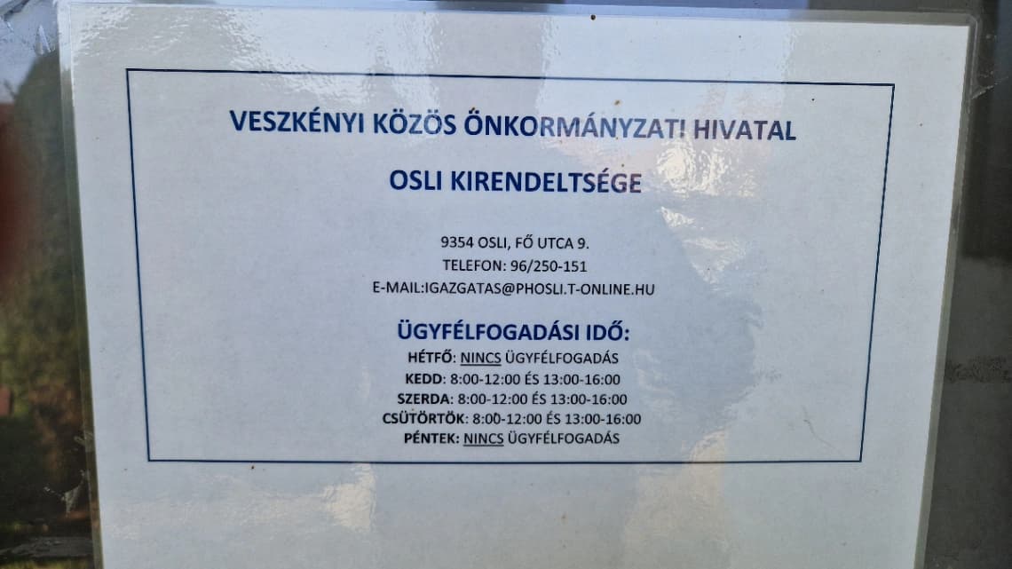 VESZKÉNYI KÖZÖS ÖNKORMÁNYZATI HIVATAL OSLI KIRENDELTSÉGE